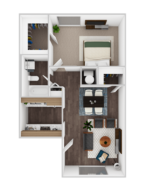 Floor plan for 1 bed, 1 bath, 615 sqft